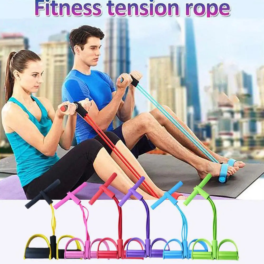 Fitness Resistance Bands-4 Tube Pedal Ankle Puller - Sit Up Leg Stretch Rope Exercise Bands , Stretching Workout Fitness Bands