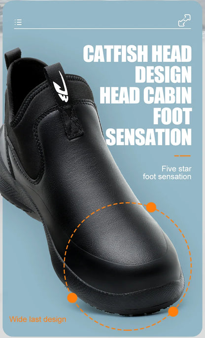 Fashionable men's leather shoes Waterproof and anti slip chef shoes Wear resistant men's casual shoes oil resistance Chef's boot