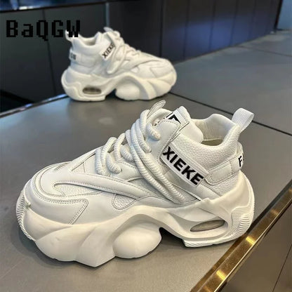 New Fashion Brand Designer Whtie Thick Bottom Casual Board Shoes for Men Flats Loafers Sports Walking Sneakers Zapatos Hombre