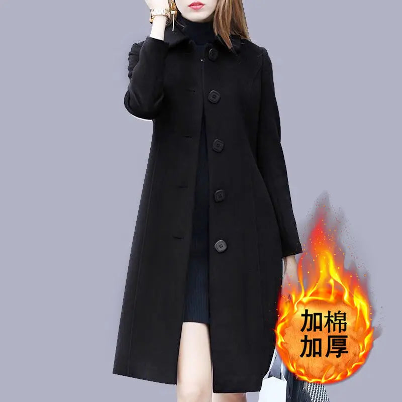 Women Wool Jacket Coat Thick Woolen Overcoat Turn Down Collar Single Breasted Vintage Outerwear Office Lady Autumn Winter 2025