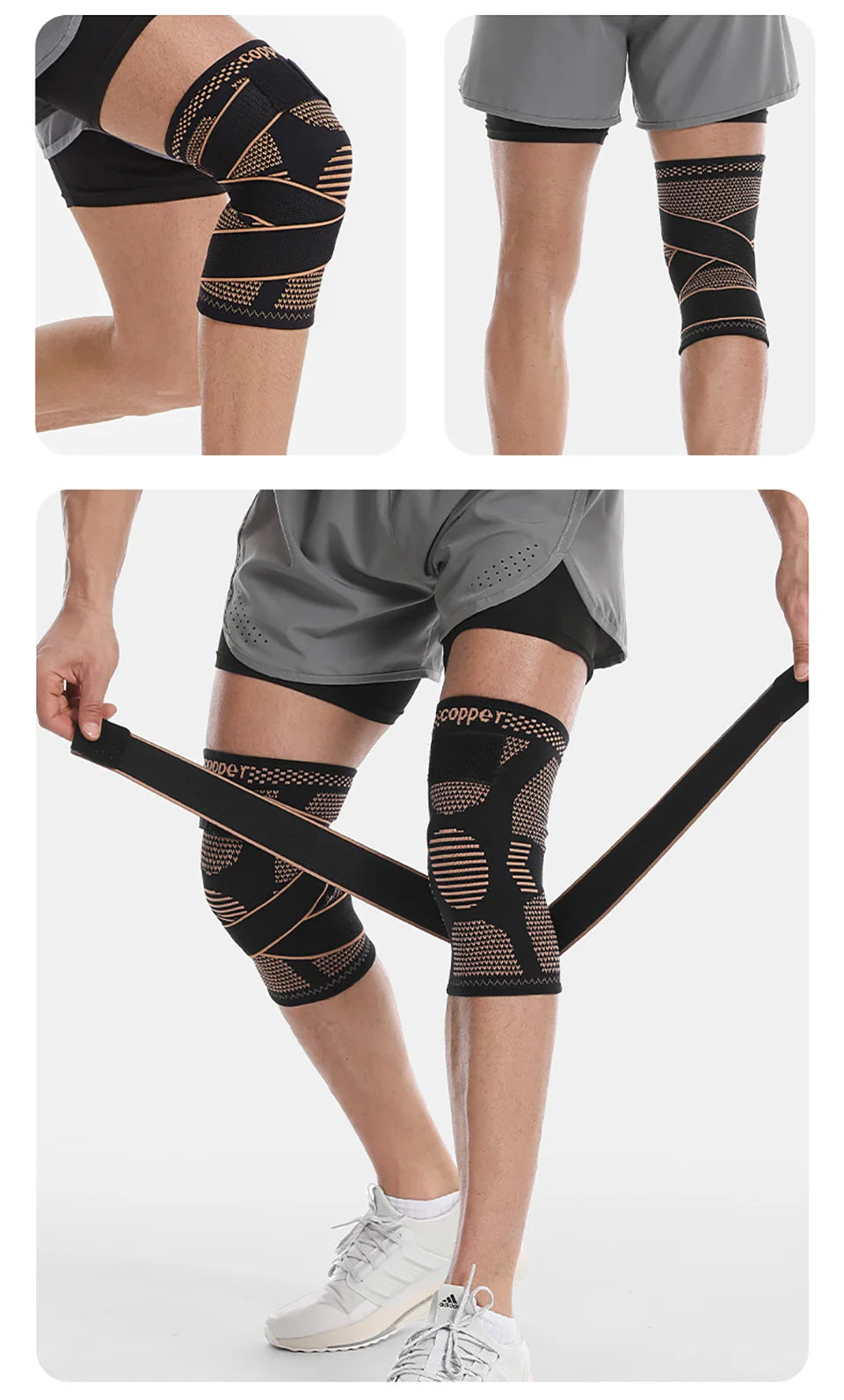 GOBYGO Sports Copper Ion Strap Knee Pads Fitness Jump Rope Basketball Running Gear Non-slip Knitted Nylon Knee Pads Men Women