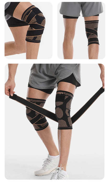 GOBYGO Sports Copper Ion Strap Knee Pads Fitness Jump Rope Basketball Running Gear Non-slip Knitted Nylon Knee Pads Men Women
