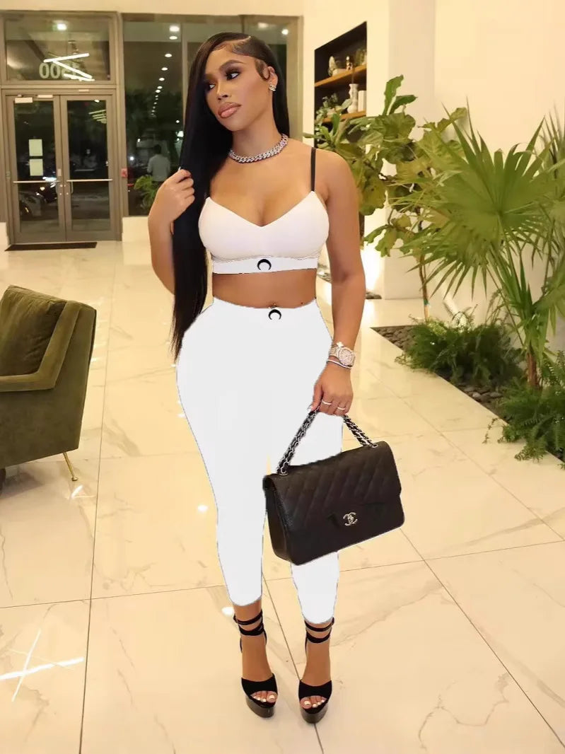 2 Piece Sets Women Camisole Top Pencil Pants Suit Sleeveless Vest Backless Elastic Waist Trousers Summer Sexy Outfits 2025