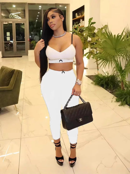 2 Piece Sets Women Camisole Top Pencil Pants Suit Sleeveless Vest Backless Elastic Waist Trousers Summer Sexy Outfits 2025