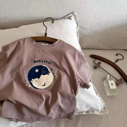 Summer Clothes Short Sleeve Tops Tees Printed Fashion Children's T-shirts Loose Casual Girls Boys Crewneck Casual T Shirt 1-7age