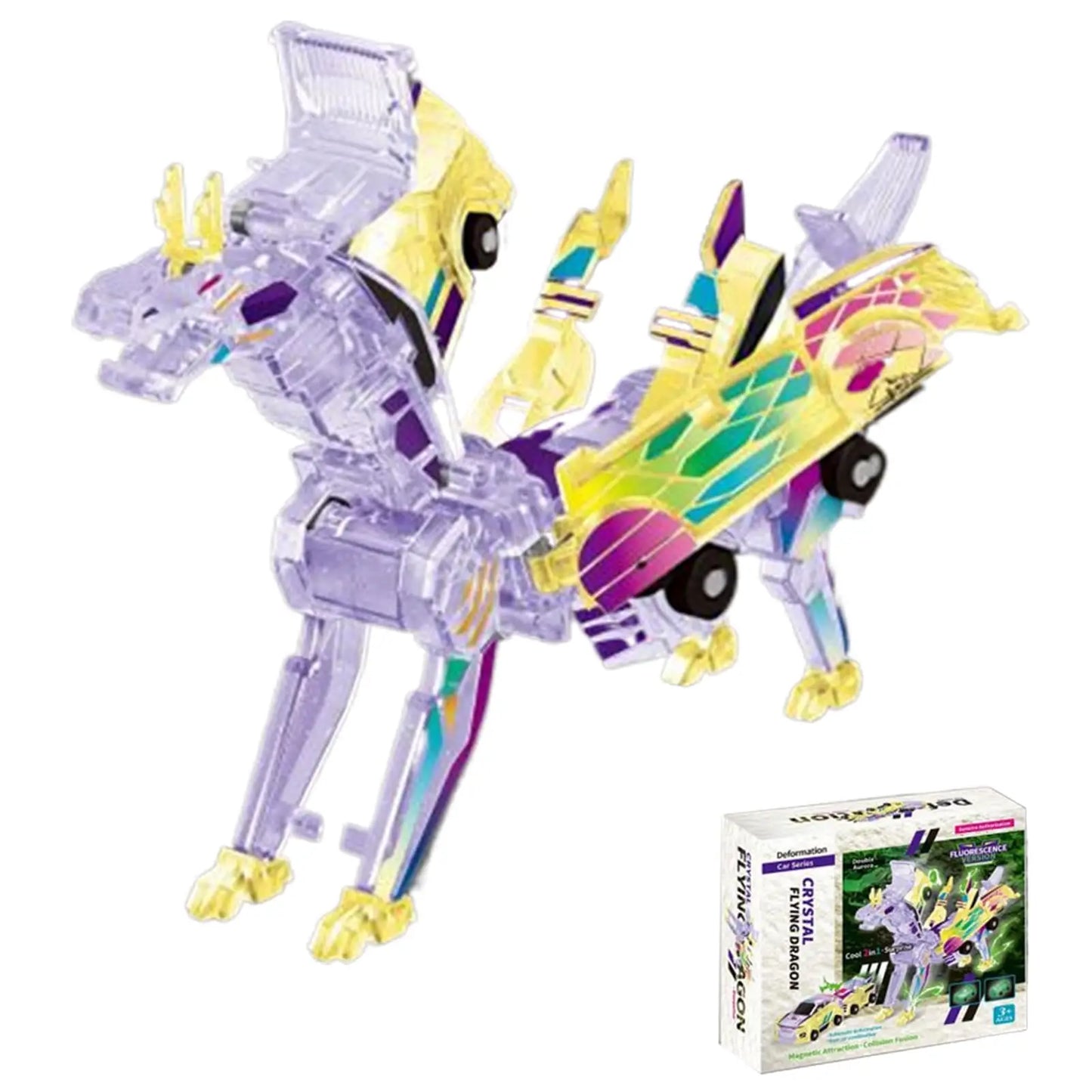 Magnetic 2-in-1 Transforming Car Toy for Kids – Unicorn & Dinosaur Robot, DIY Impact Deformation Racing Educational Gift