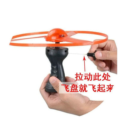 Kid Sports Pull Line Saucer Toys Children Outdoor Fun Rotating Flying Toy LED Light Processing Flash Flying Toy for Parks Beach