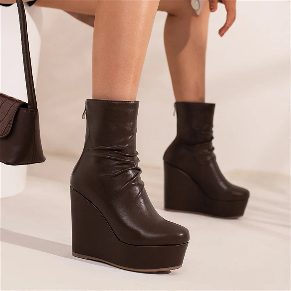 Big Size 35-43 Brand New Ladies Platform Ankle Boots Fashion Zip Wedges High Heels Boots Women 2022 Party Office Shoes Woman