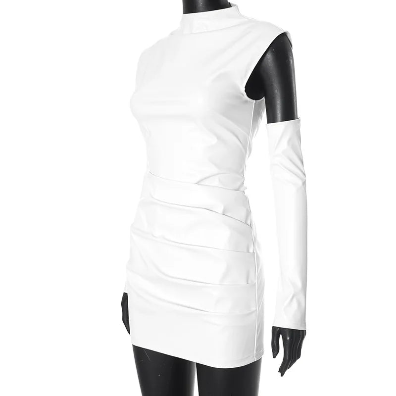 Talenza Women's Leather Vest Dress Sexy PU Leather Vest Short Dress Solid Gloves Pleated Sleeveless Street Y2k Party Club Dress