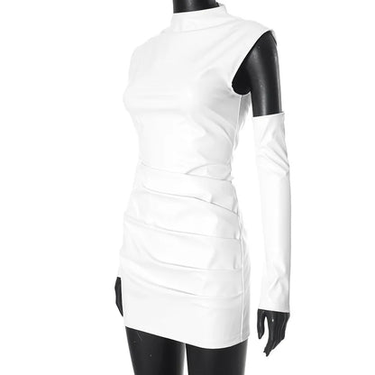 Talenza Women's Leather Vest Dress Sexy PU Leather Vest Short Dress Solid Gloves Pleated Sleeveless Street Y2k Party Club Dress