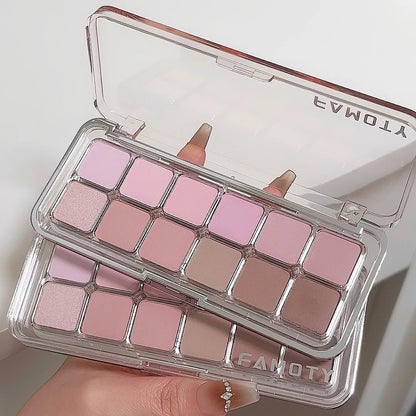 12-Color Low Saturation Matte Eyeshadow Palette Tea Apricot Earth Tones Long Lasting All-Matte Eye Makeup for Daily Use