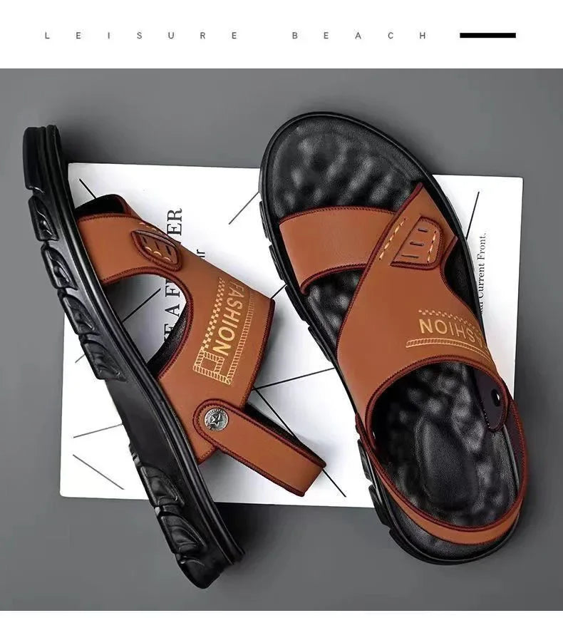 Men's Summer Thickened Anti-slip Wear-resistant Breathable Beach Sandals Driving Beachside Slip-On PVC Material Adult Footwear