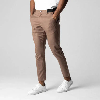 Active Chinos Comfortable Men Long Pants Stylish Slim Fit Ankle Length Casual Soft Breathable Fabric Mid Waist Commuting Wear