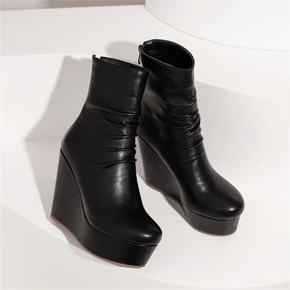 Big Size 35-43 Brand New Ladies Platform Ankle Boots Fashion Zip Wedges High Heels Boots Women 2022 Party Office Shoes Woman