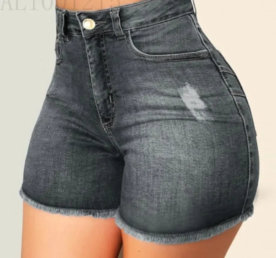 Shorts Denim Washed Women Jeans Tassel Solid High Waist Pockets Sexy Skinny Distressed 2025 Vintage Streetwear Spliced