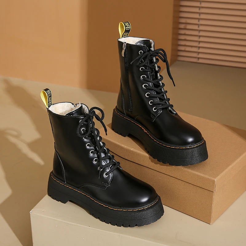 2025 New Women Boots Goth Casual Shoes Woman Leather Chelsea Classic Female Goth Shoes High Platform Boots Women Boots