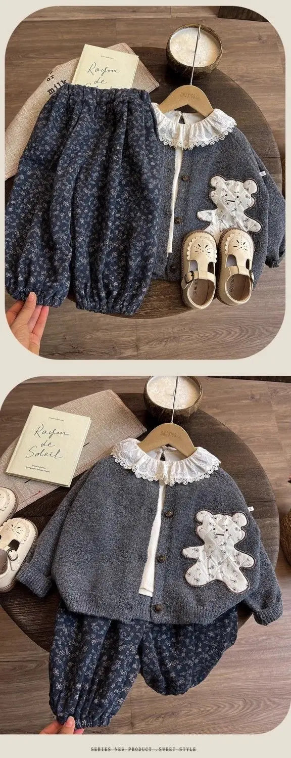 Girls Clothes Set Spring and Autumn New Children's Autumn Forest Series Sweater Shirt Pants Three piece Set