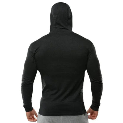 Gym Running Sport T-Shirts Mens Cotton Long Sleeve Hooded Clothing Fitness Bodybuilding Muscle Hoodies Workout Jogging Shirts