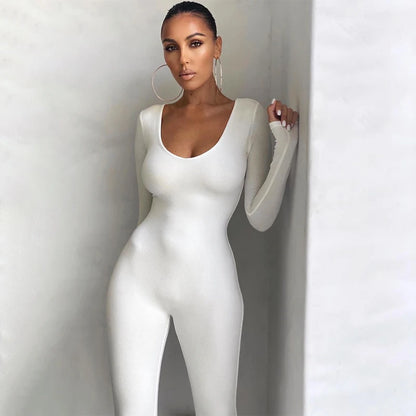 Bodycon Jumpsuit Women Solid Long Sleeve Skinny Sporty Rompers Playsuits Fitness Casual Activity Streetwear Overalls