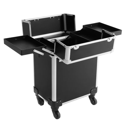 Rolling Makeup Train Case,Cosmetic Trolley with Keys,Hairdressing Travel Case,Large Capacity Trolley Makeup Box,Pink/Black