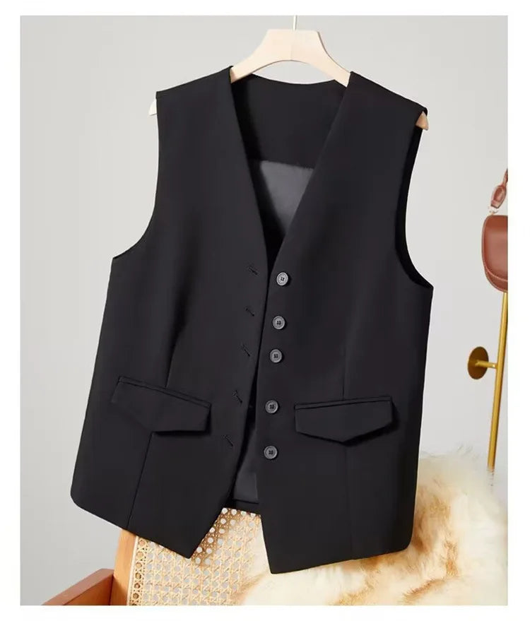 Vest Women Sleeveless Jacket Waistcoat V Neck Single Breasted Tops Outerwear Spring Summer Female 2025 Office Lady Vintage Coat