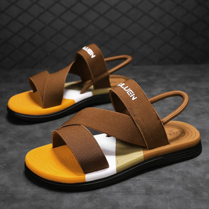 Men's Sandals, Solid Color Blocked Open Toe Breathable Slippers, Comfortable, Non-slip, Durable, Casual Shoes