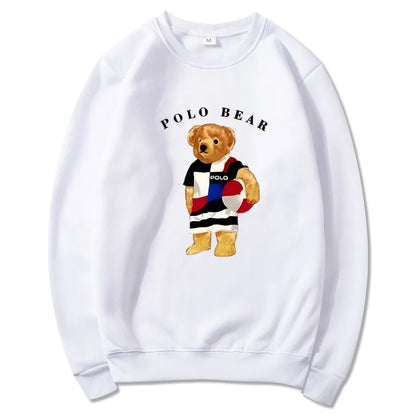 Men's casual and comfortable pullover, fashionable and versatile hooded sweatshirt with teddy bear pattern, sports shirt