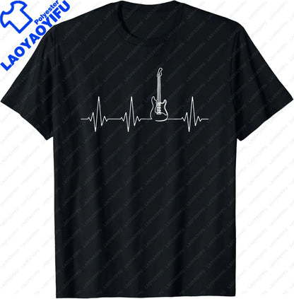 Guitar Heartbeat Music Instrument for Guitarist T-Shirt Funny Gift Custom Printed Music Lovers Graphic Shirts Unisex Summer Tops