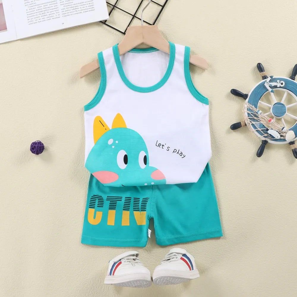 Fashion Kids Clothes Boys Girls Sets Top Shorts 2PCS 100% Cotton Soft Summer Children Baby Cloths T-shirt Shorts Toddler Suit