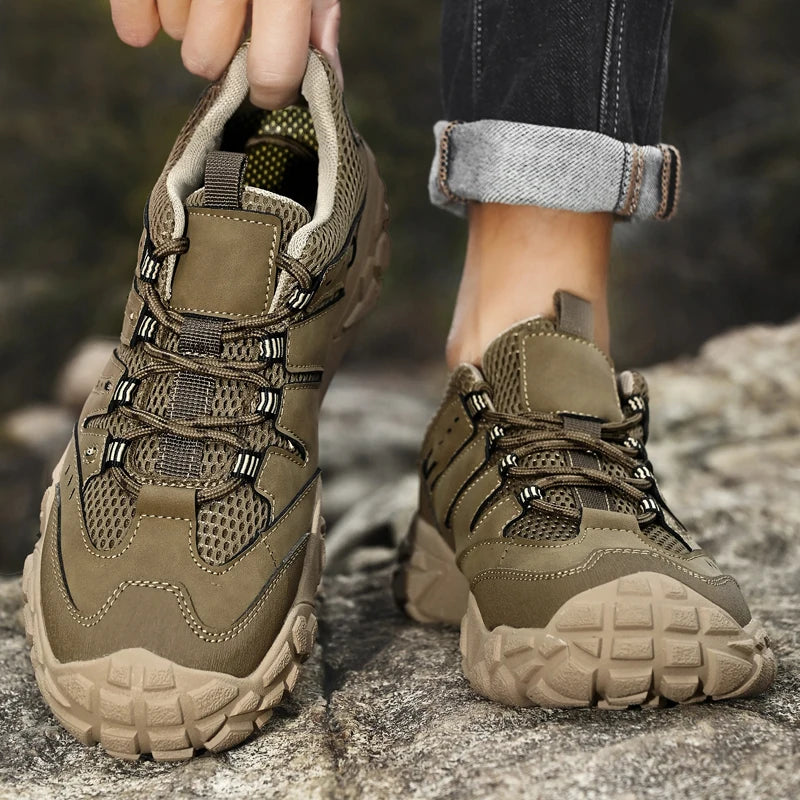 Retro Style Men's Outdoor Hiking Shoes Durable Waterproof Trekking Sneakers Non-Slip Sole Trainers Male Mountain Travel Footwear