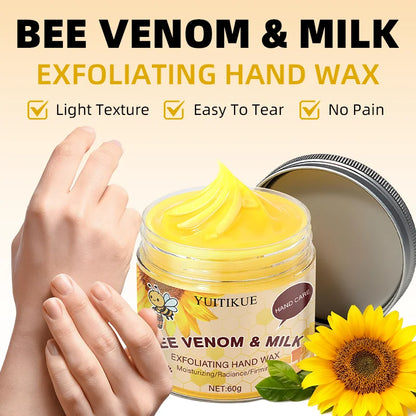 Bee Venom Milk Exfoliating Hand Wax Mask 60g - Gentle peel, moisturizes, whitens, and firms hands, painless