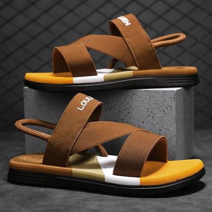 Men's Sandals, Solid Color Blocked Open Toe Breathable Slippers, Comfortable, Non-slip, Durable, Casual Shoes