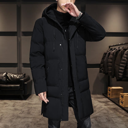 Cotton jacket men's winter thick medium long style men's decoration body trend business cotton jacket men's coat