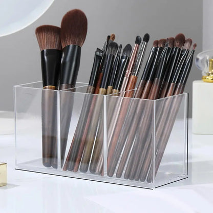 Transparent Acrylic Storage Box 3 Grid Makeup Box Desktop Organizer Makeup Brush Lipstick Rack Stationery Pen Storage Case