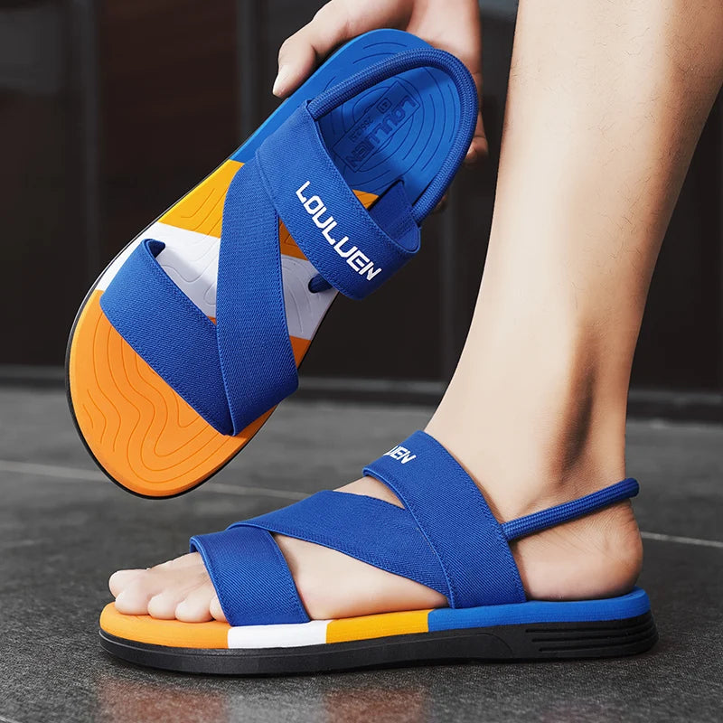 Men's Sandals, Solid Color Blocked Open Toe Breathable Slippers, Comfortable, Non-slip, Durable, Casual Shoes