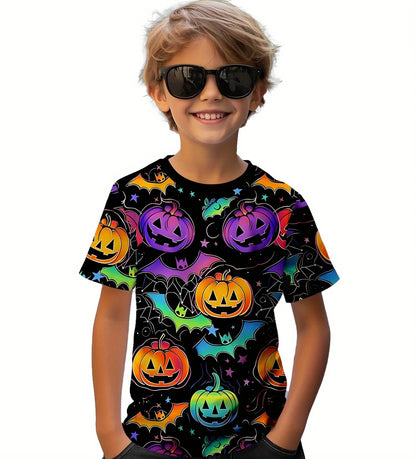 Girl Clothes Funny Terror Pumpkin Graphic T Shirt Boys Girls Halloween Short Sleeve Tops Tees 2-10Y Halloween Gift Party T-Shirt