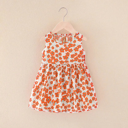 Girls Casual Dresses Flower Printing Sleeveless Casual Dress Toddler Clothes Flower Girl Dresses 2 To 8 Years