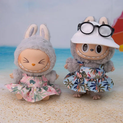 For 15/17cm 3.0 labubu doll cothes Swimsuit Beach skirt beach striped floral shirt shorts For ropa labubu outfit Decorations
