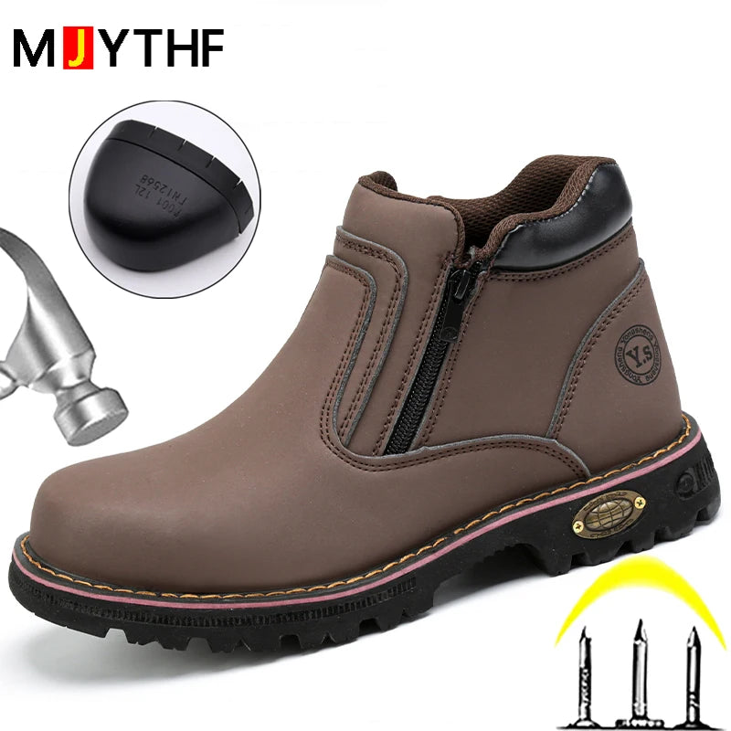 Anti Puncture Anti Smashing Work Boots Safety Steel Toe Shoes Men Waterproof Leather Boots Protective Shoes Safety Men Boots