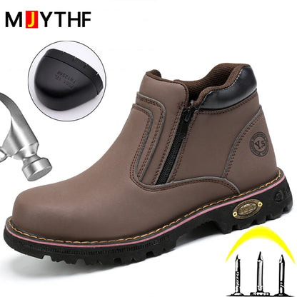 Anti Puncture Anti Smashing Work Boots Safety Steel Toe Shoes Men Waterproof Leather Boots Protective Shoes Safety Men Boots