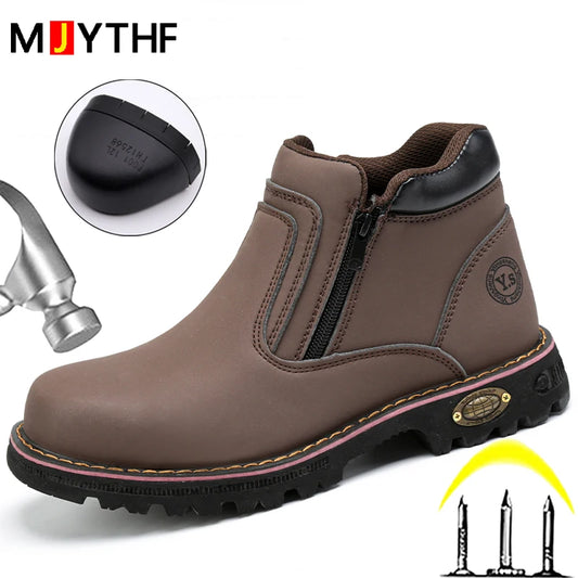 Anti Puncture Anti Smashing Work Boots Safety Steel Toe Shoes Men Waterproof Leather Boots Protective Shoes Safety Men Boots