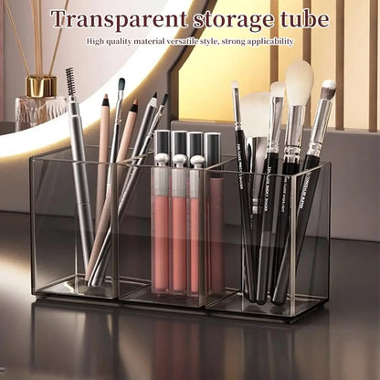 Transparent Acrylic Storage Box 3 Grid Makeup Box Desktop Organizer Makeup Brush Lipstick Rack Stationery Pen Storage Case
