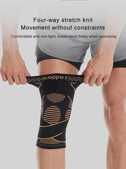 GOBYGO Sports Copper Ion Strap Knee Pads Fitness Jump Rope Basketball Running Gear Non-slip Knitted Nylon Knee Pads Men Women