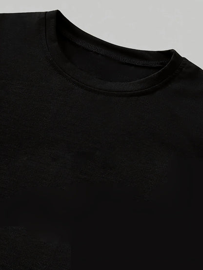 5-12 Year Old Girls' Trendy Milk Tea Outfit: Black Crew Neck T-Shirt with Colorful Printed K-Pop Letters + Gradient Bubble Tea, Cute Pattern Flared Pants Casual Clothes