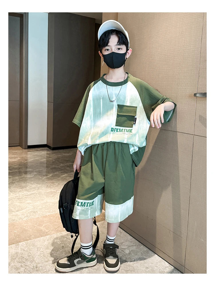 Hot Sale Fashion Baby Boy Suit Summer Casual Clothes Set Top Shorts 2 Piece Outfit Tracksuit for Kids Child Clothing Sets 5-14T