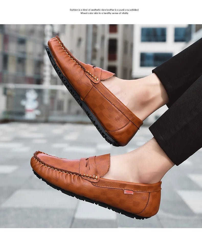 Men Shoes Casual Leather Mens Loafers Moccasins Designer Slip on Boat Shoes High Quality Chaussure Homme Plus Size 38-47