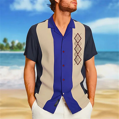 New men's Hawaiian shirt geometry Cuba collar black shirt 3D printing short sleeve casual fashion shirt men's beach T-shirt