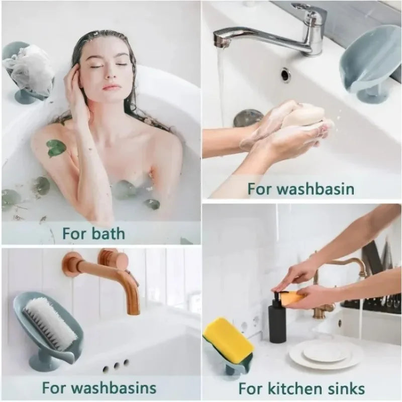Drain Soap Holder Leaf Shape Soap Box Suction Cup Tray Drying Rack for Shower Sponge Container Kitchen Bathroom Accessories