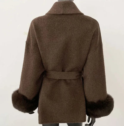 Hot sale high-end warmth comfortable and stylish double-sided straps for women  Not pure wool removable cuffs plush short jacket