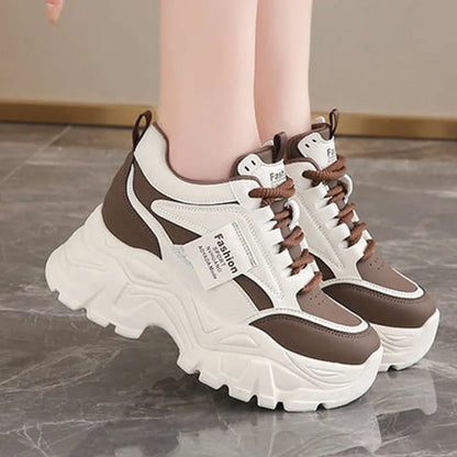 Fashion 2025 Spring Autumn Platform Sneakers Women Shoes Korean Lace Up Chunky Sneakers Mixed Color Women's Vulcanize Shoes